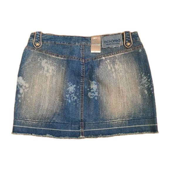 NEW Vtg Y2k Ecko Red Denim Jean Low Rise Mini Skirt Rivet Distress Frayed Hem 11 - Picture 2 of 8